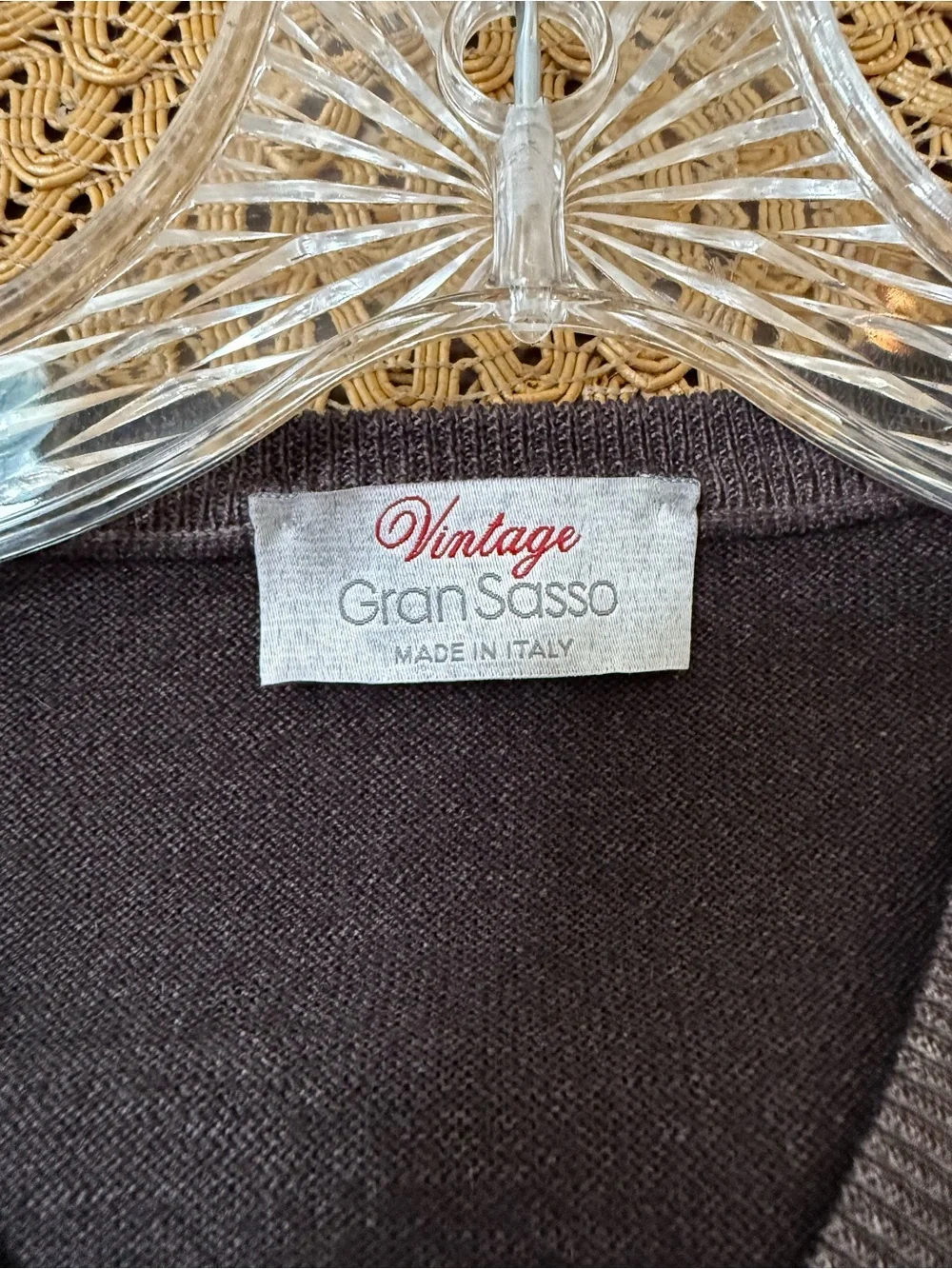 Gran Sasso Vintage Made in Italy 100% Virgin Wool V-Neck Sweater Brown Large